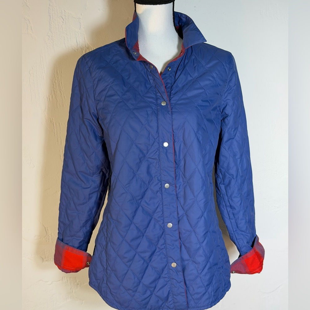 Red and Blue Plaid Reversible Quilted Shacket Snap Button-Up - Picture 2 of 16